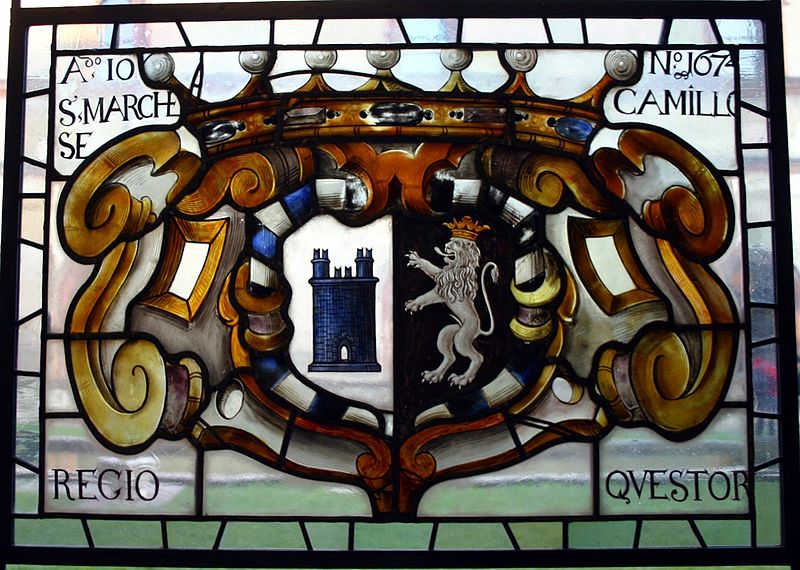 Museo d'arte antica in the Sforza Castle in Milan, Italy: Italian stained glass with heraldic w