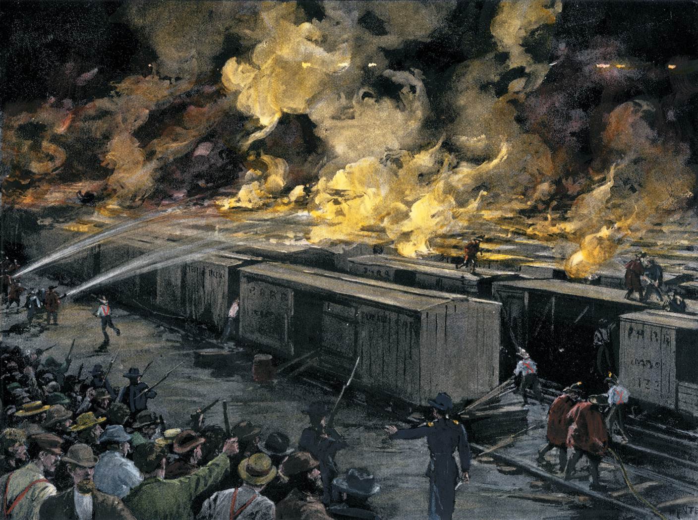 During the Pullman strike in Chicago, workers protesting wage cuts did $340,000 in property damage, 