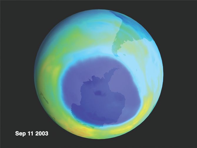 The ozone hole in September, 2003. Even as scientists verified that the rate of ozone depletion was 