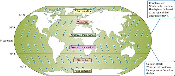 The Coriolis effect and wind direction.