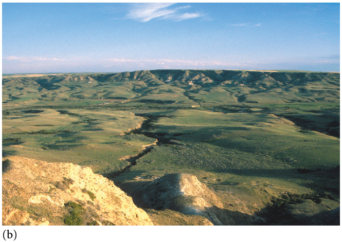 (b) Badlands region of southeastern Alberta, Canada.