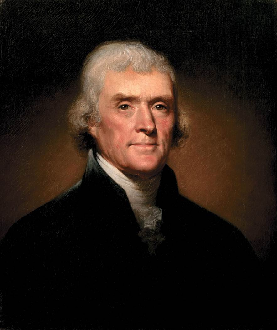 This portrait of Thomas Jefferson is considered an accurate likeness, painted when he was thirty-sev