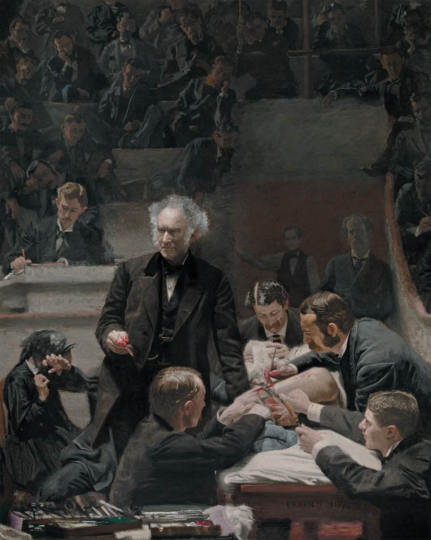 In The Gross Clinic (1875), by Thomas Eakins, Professor Samuel Gross’s team of surgeons cuts through