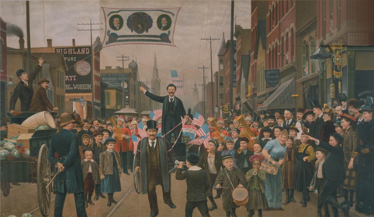 A parade for Grover Cleveland in Chicago in 1892, by John Klir. Music, mirth, real drama—a president