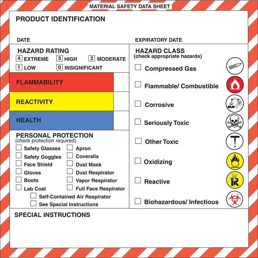 An example of a Material Safety Data Sheet (MSDS).