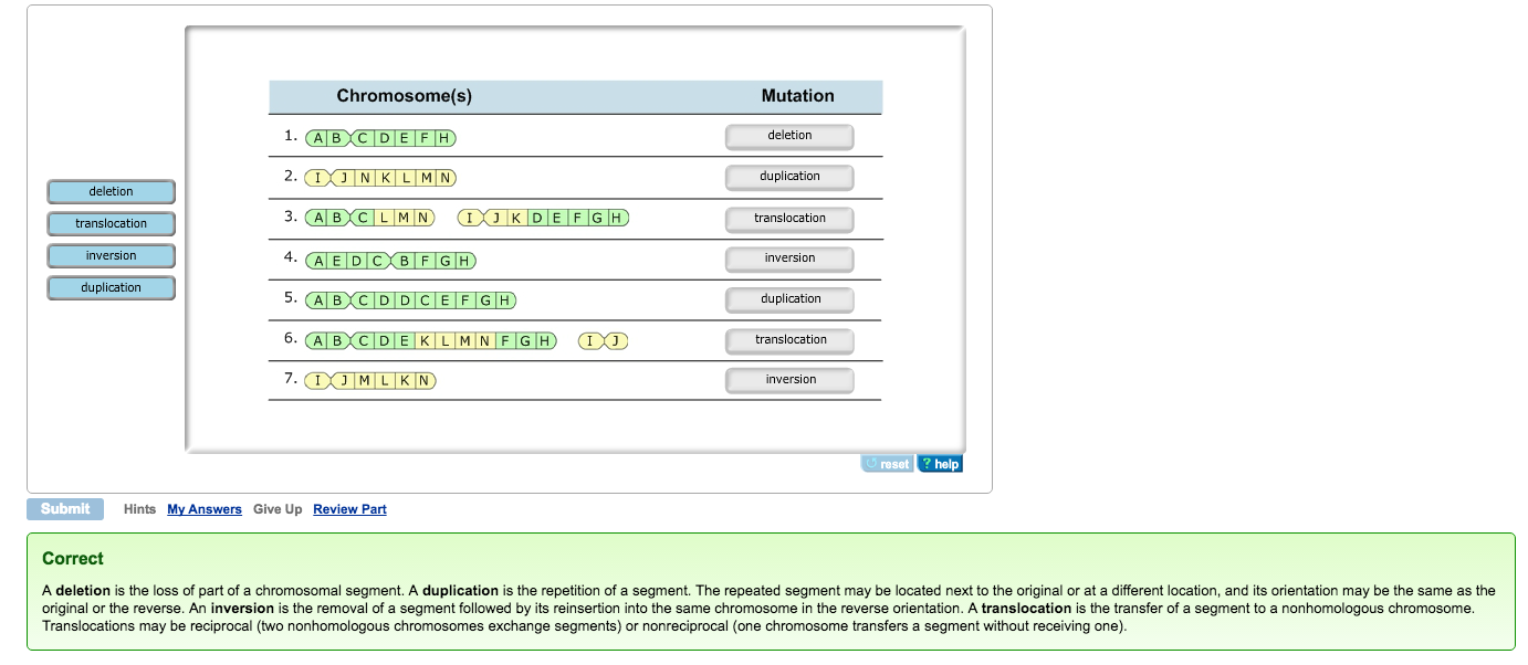 Part A - Changes in chromosome structure MasteringBiology Chapter 15