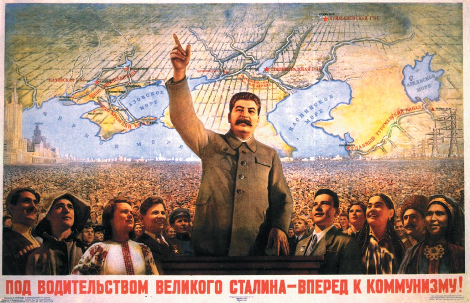  A propaganda poster enshrining Stalin proclaims that he has led his people “Forward to ...