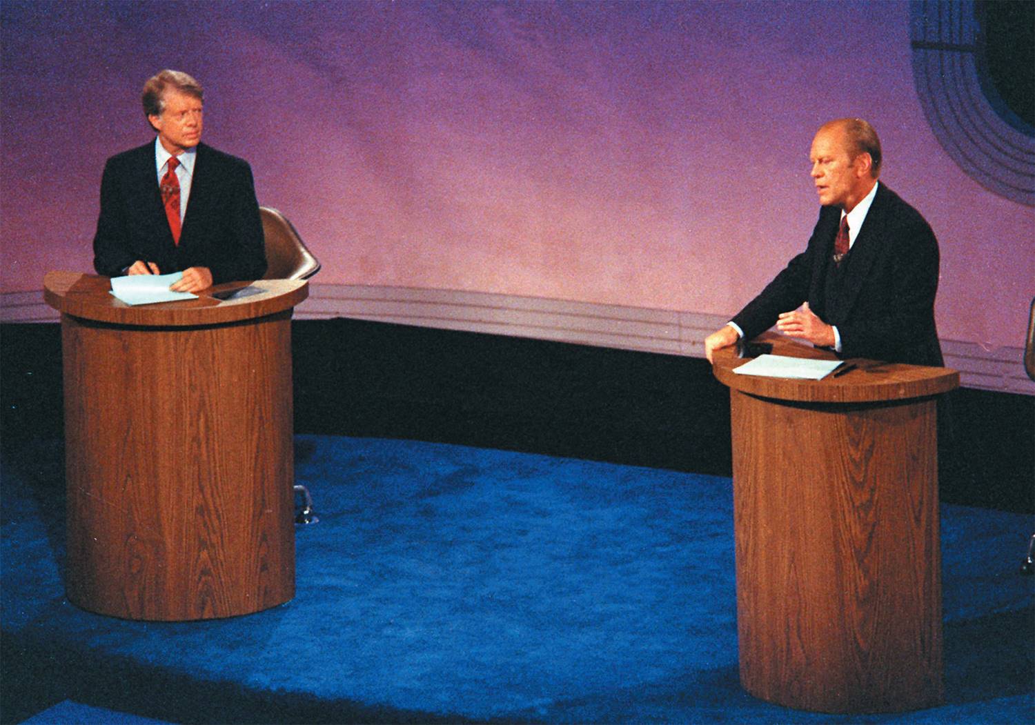 Georgia governor Jimmy Carter and President Gerald Ford debate in 1976. The campaign featured ...