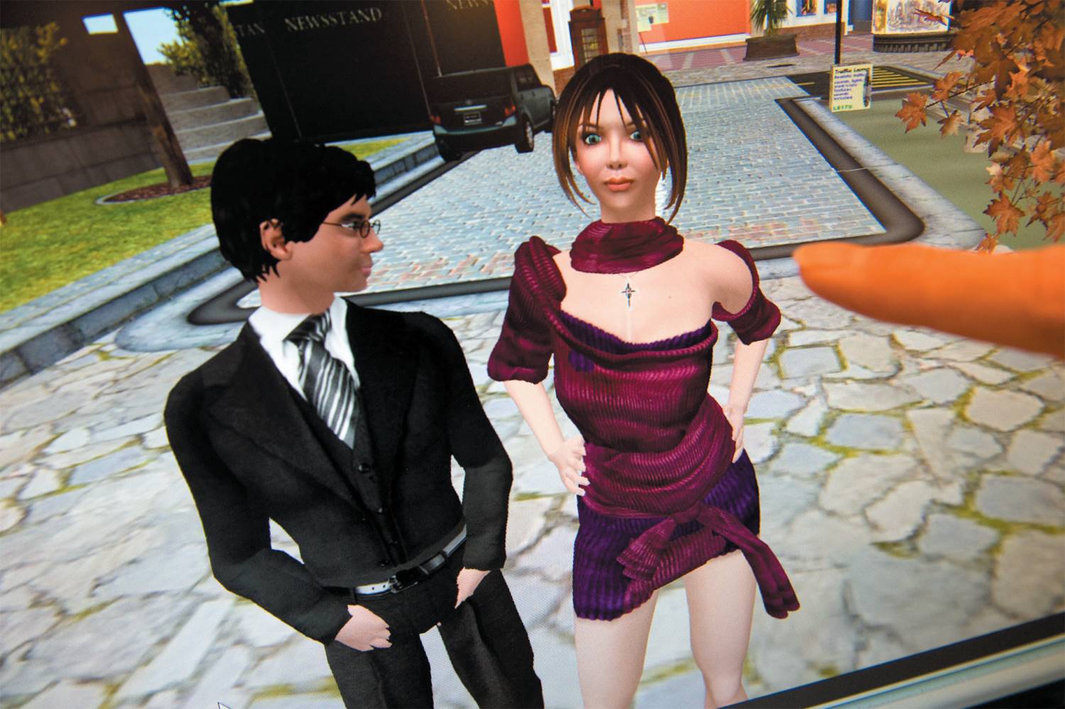 In Second Life, multiplayer online game, two avatars engage in virtual courtship.