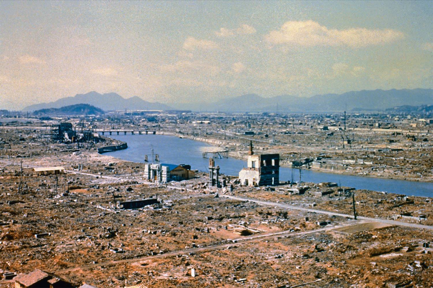 Hiroshima lies in ruins after it was destroyed by an atomic bomb.