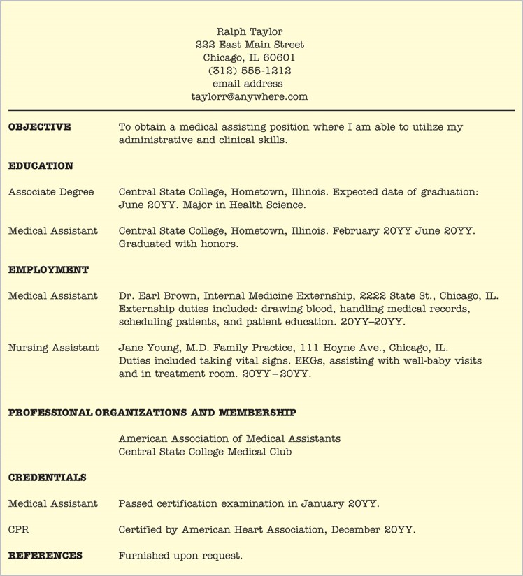 An example of a résumé that uses a chronological format.