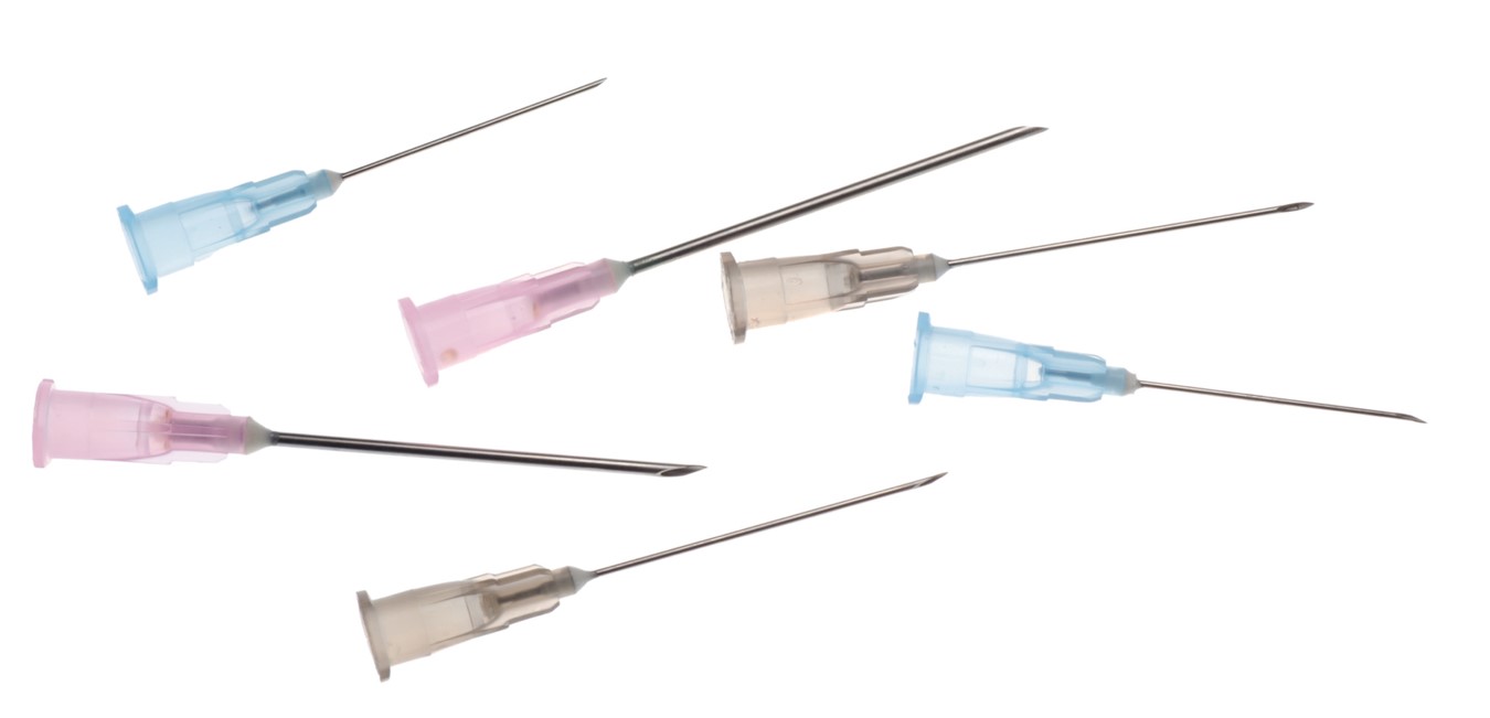 Needles are available in a variety of gauges. 