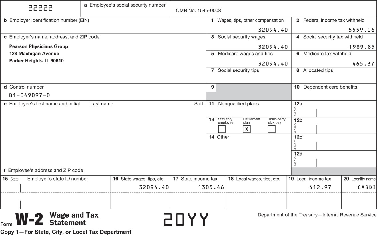 W-2 form issued to employees at the end of the year.