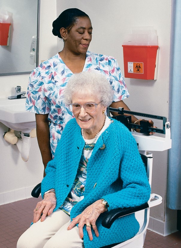 Patients unable to stand may be weighed using a chair scale.