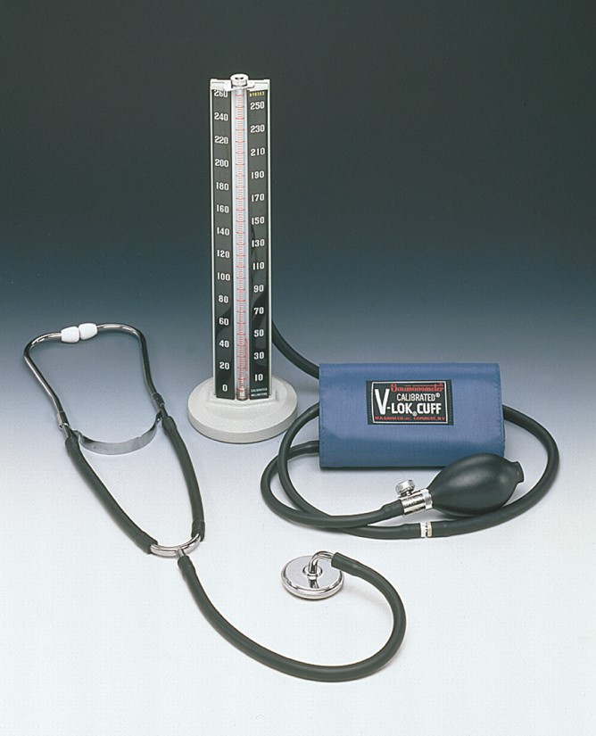 A portable mercury sphygmomanometer. Mercury versions are being phased out of medical offices and ...