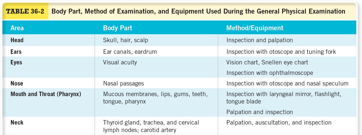 Body Part, Method of Examination, and Equipment Used During the General Physical Examination 