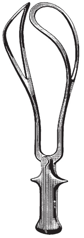 Gynecological instruments: De Lee OB forceps.