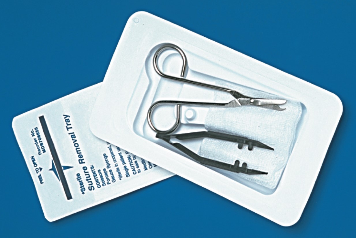 Disposable suture removal set.