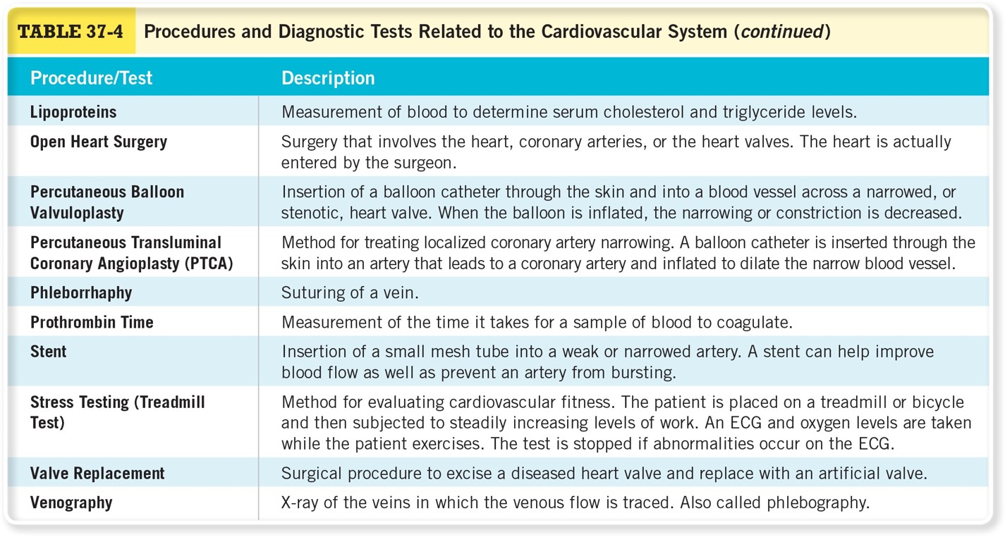 Procedures and Diagnostic Tests Related to the Cardiovascular System