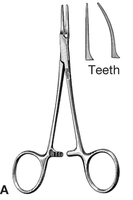 Hemostats: mosquito forceps.