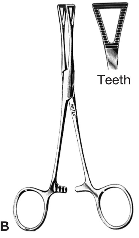 Hemostats: Pennington hemostatic forceps.