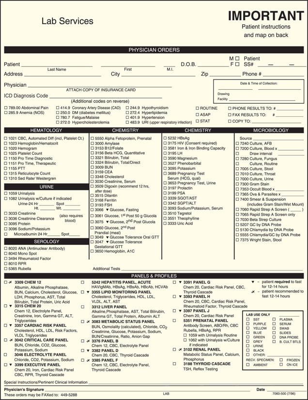 Laboratory requisition slip.