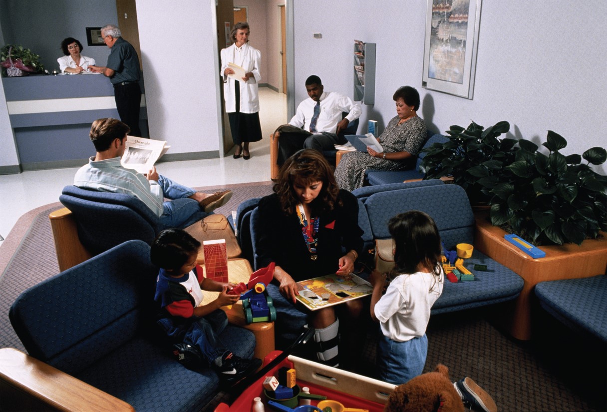 A typical reception area in a medical office. 