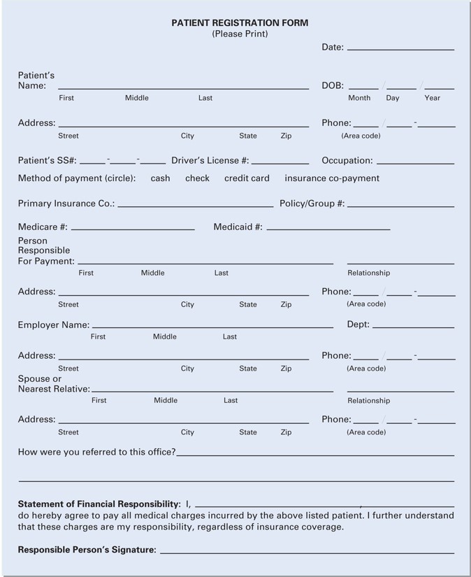 Patient registration form.