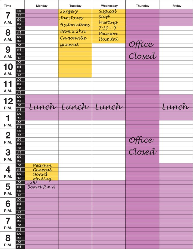 An appointment schedule with a completed matrix.