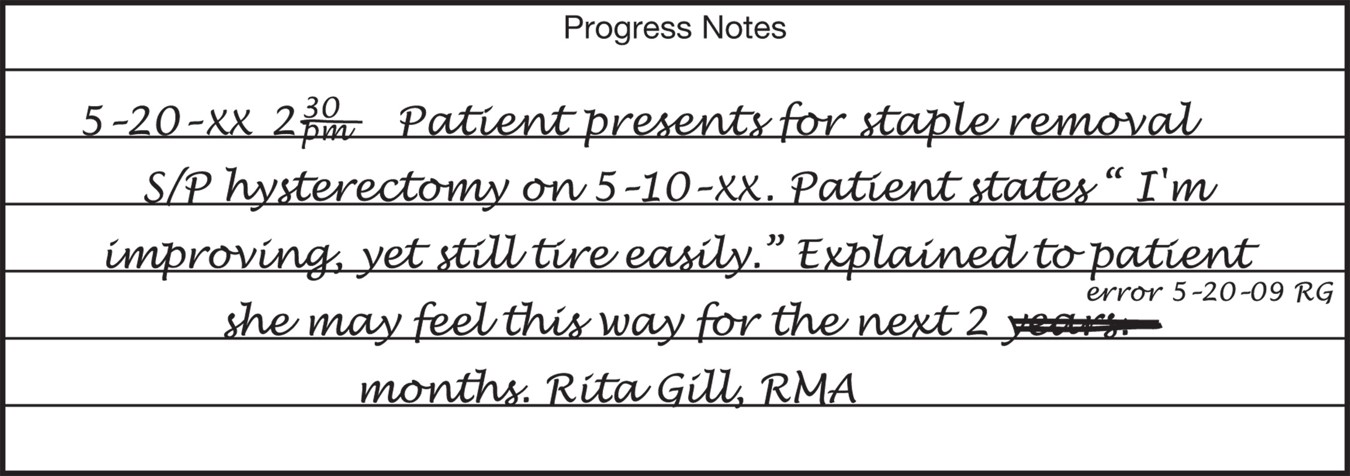 An example of a corrected chart notation.