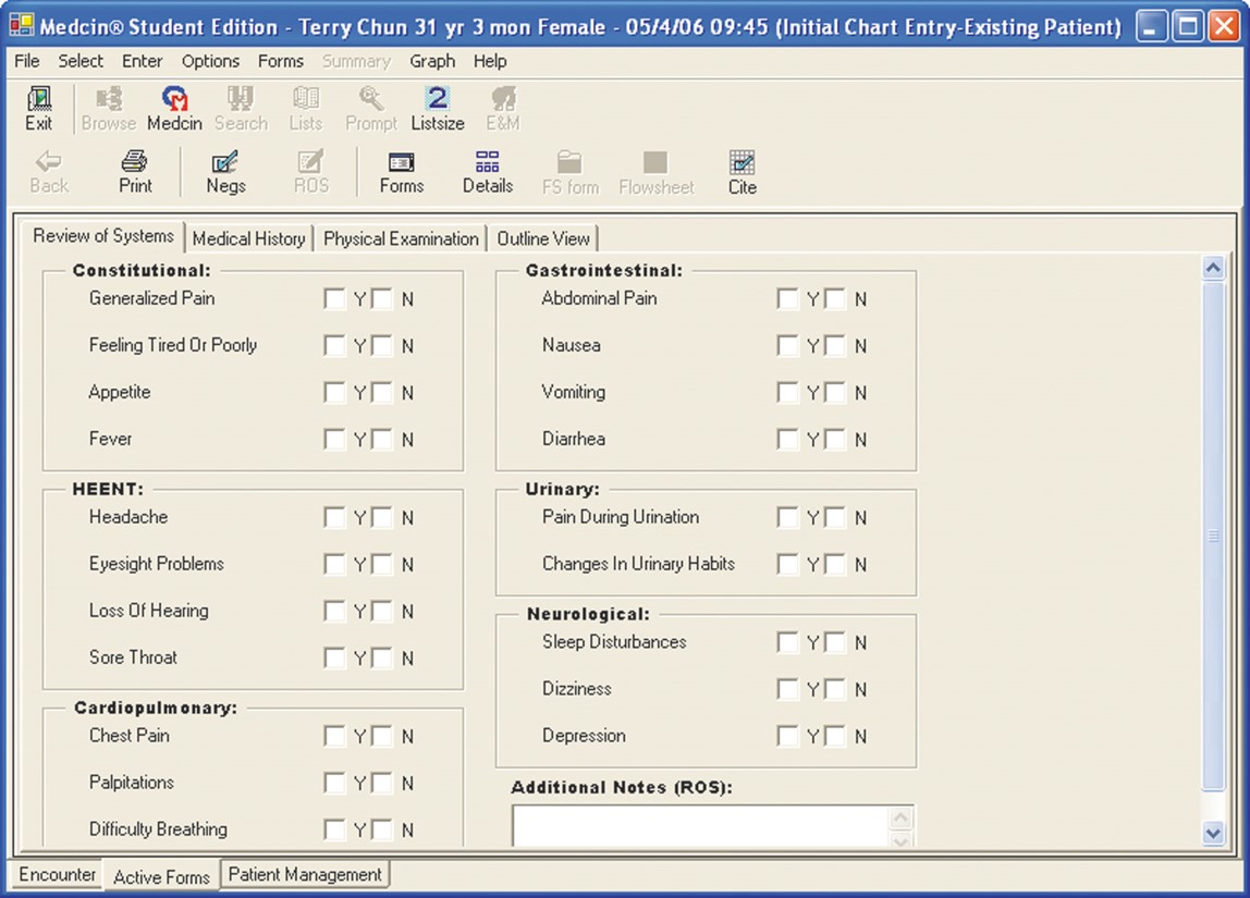 An example of an intake screen in an electronic health record.