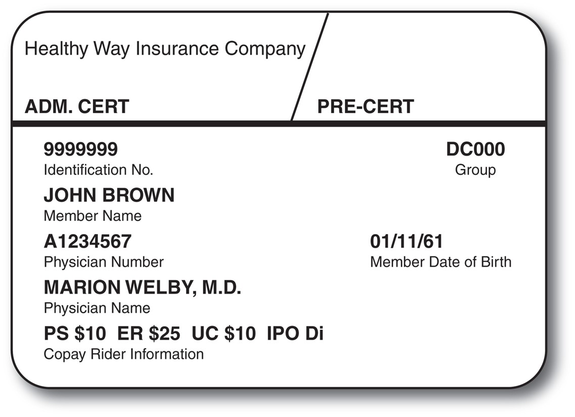 Sample of an insurance card.