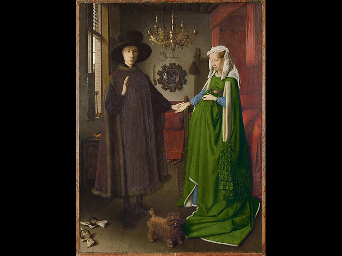 Jan van Eyck, Giovanni Arnolfini and His Wife Giovanna Cenami. 