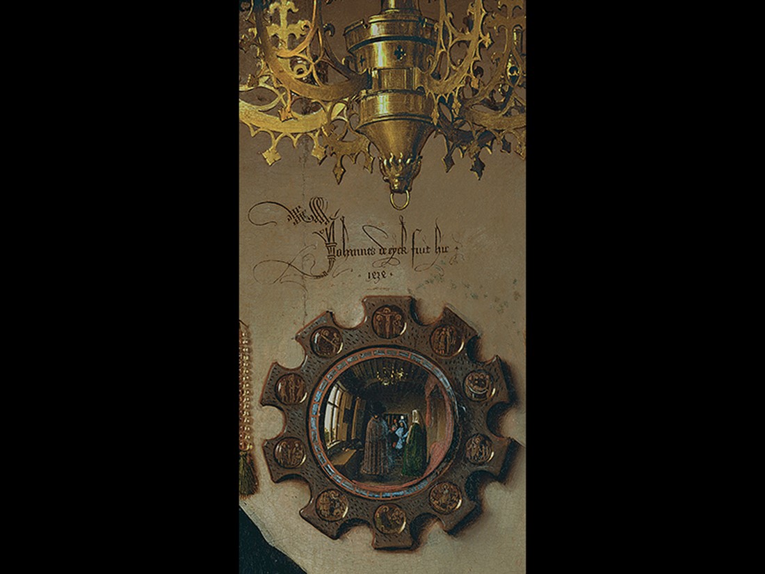 Jan van Eyck, Giovanni Arnolfini and His Wife (detail). 