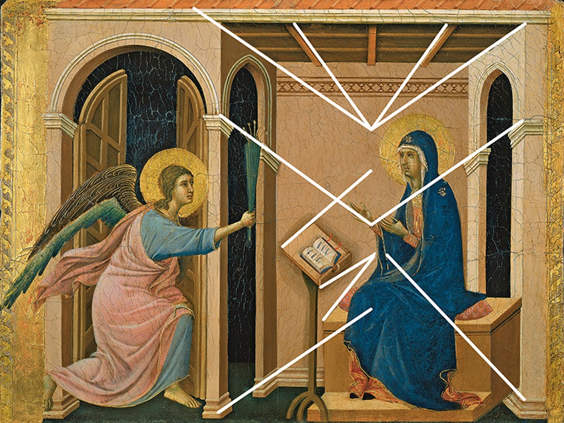 Perspective analysis of Duccio, Annunciation of the Death of the Virgin, from the Maestà ...