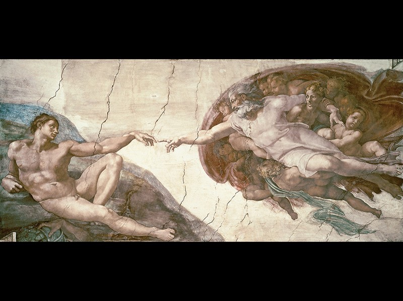 Michelangelo, The Creation of Adam (unrestored), ceiling of the Sistine Chapel. 