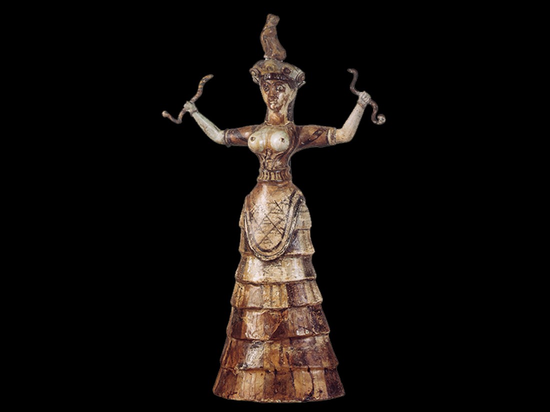 Snake Goddess or Priestess, from the palace at Knossos, Crete. 