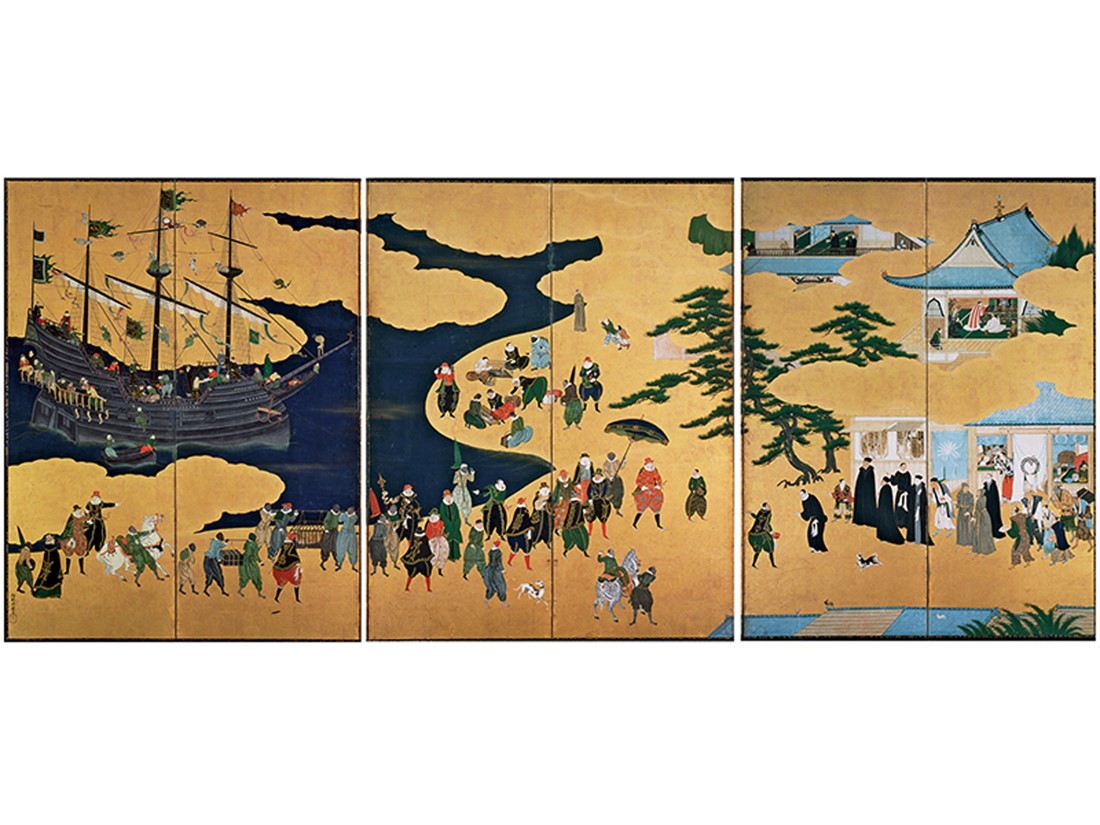 School of Kano, Namban six-panel screen. 