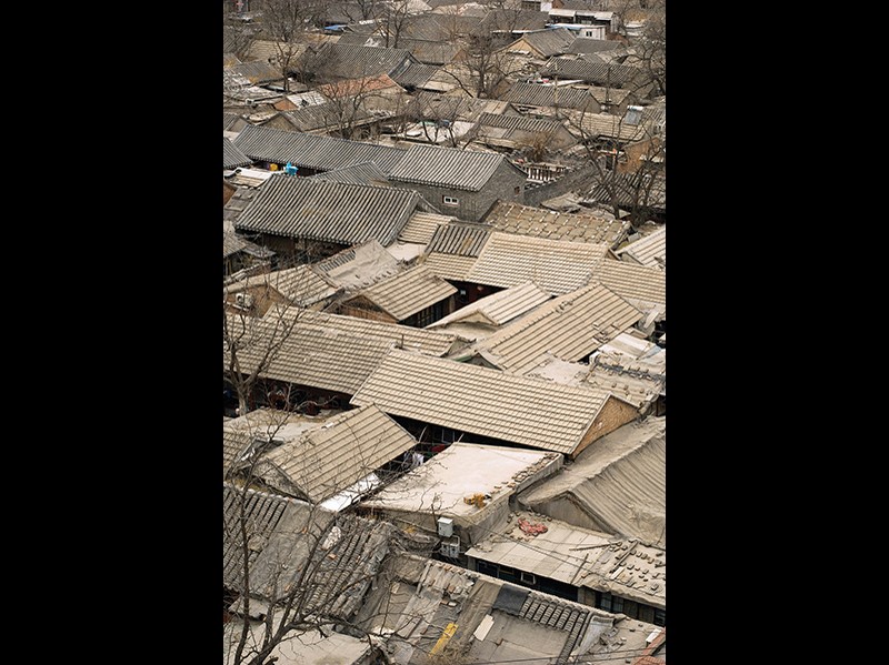 Aerial view of old hutong area, Beijing. 