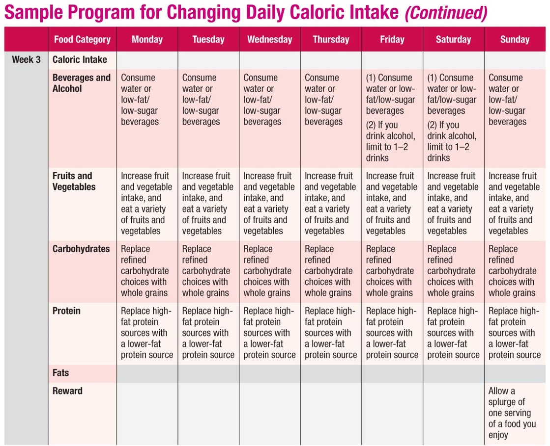 Sample Program for Changing Daily Caloric Intake (cont.)