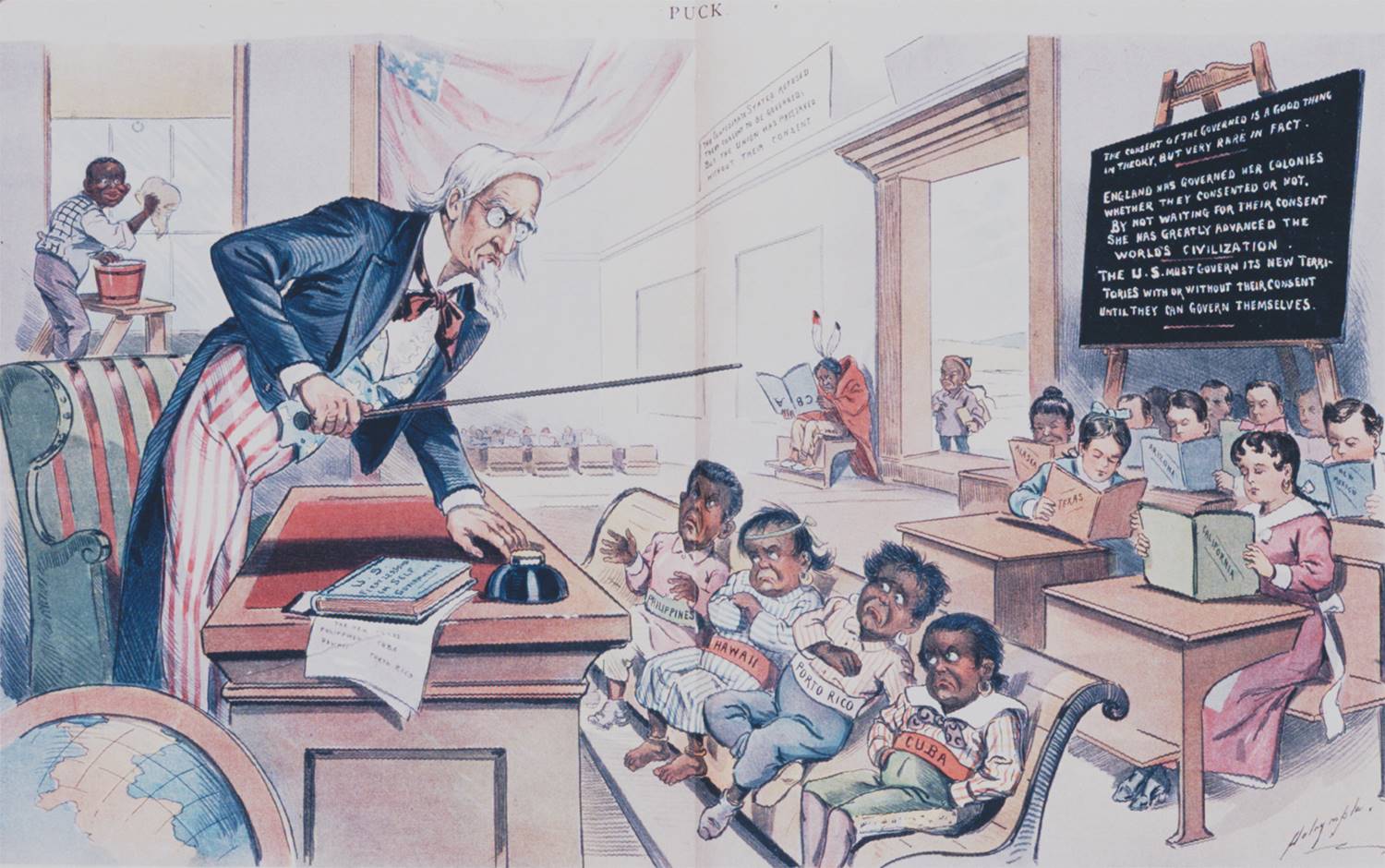 Cartoon of Uncle Sam teaching states in Puck 