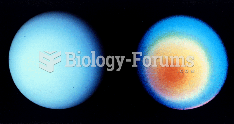 Uranus's southern hemisphere in approximate natural colour (left) and in shorter wavelengths (r