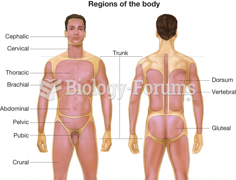 Anterior and posterior views of the body illustrating the location of various body regions. 