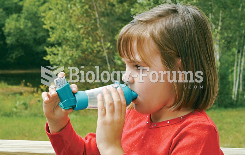 Inhalation medication administration. Photograph of a young girl using a metered-dose inhaler. 