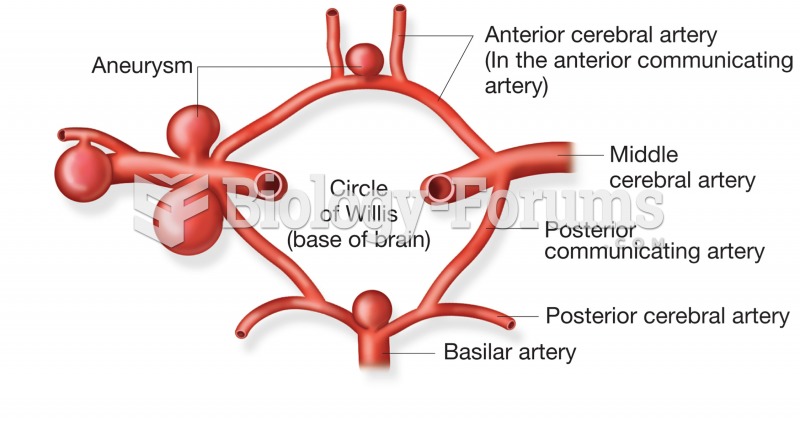 Common locations for cerebral artery aneurysms in the Circle of Willis. 