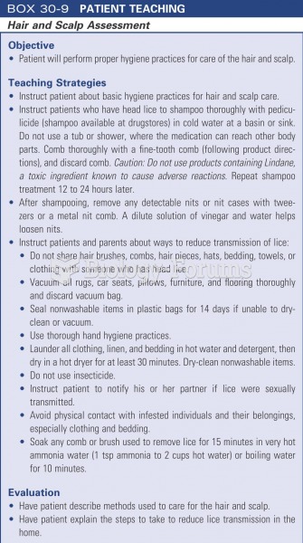 Patient teaching: hair and scalp assessment