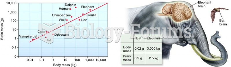 Brain mass as a function of body mass in mammals.