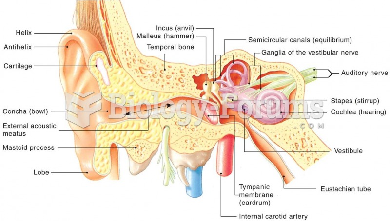 Structures of the external ear, middle ear, and inner ear