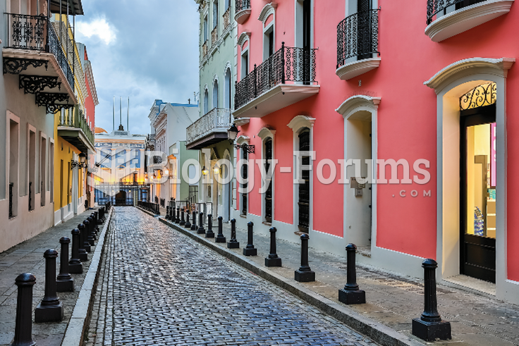 A long, narrow cobbled street in Old San Juan.