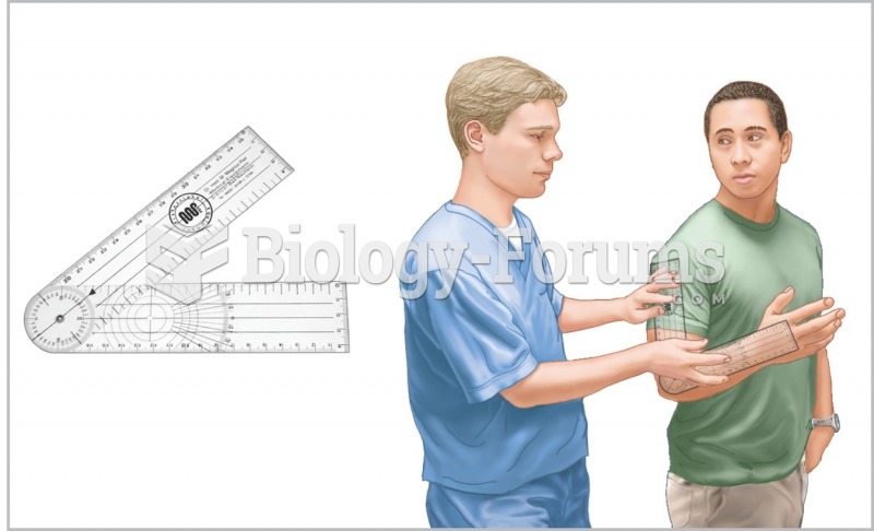 A goniometer is used to measure range of motion of the patient’s arm.